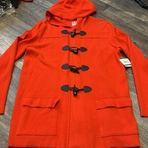 NWT Anne Klein red jacket beautiful black leather buttons , size large